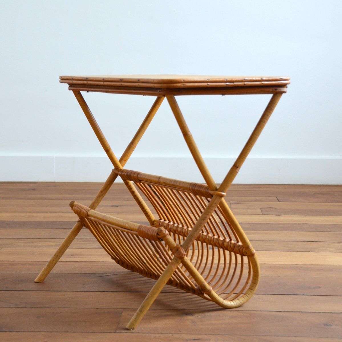Magazine holder bamboo wood and rattan 1960s