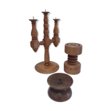Three Scandinavian wooden candle holders, vintage design