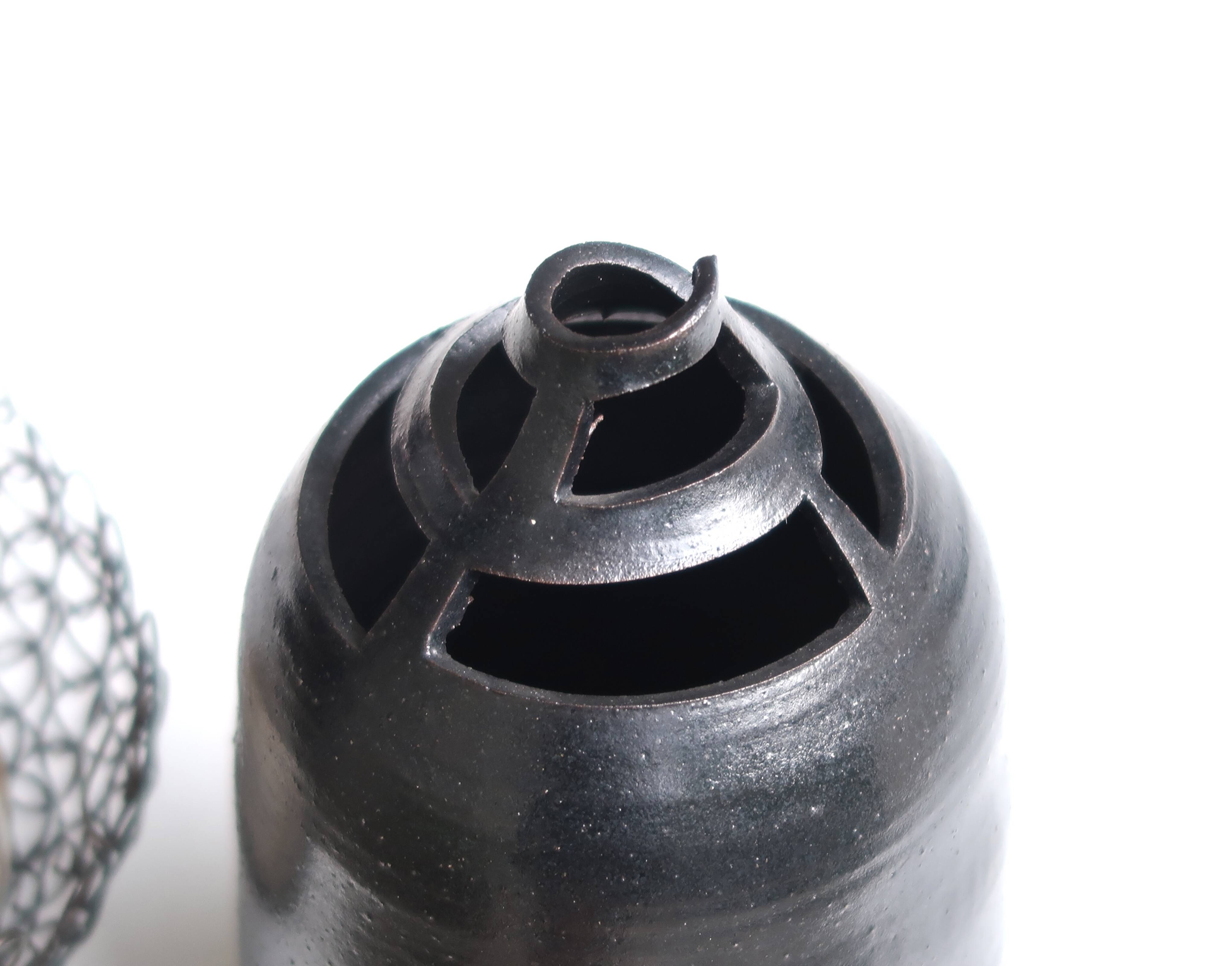 Black sculptural ceramic vase, 1970s