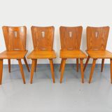 Set of 4 vintage brutalist wooden chairs from the 60s