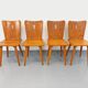 Set of 4 vintage brutalist wooden chairs from the 60s