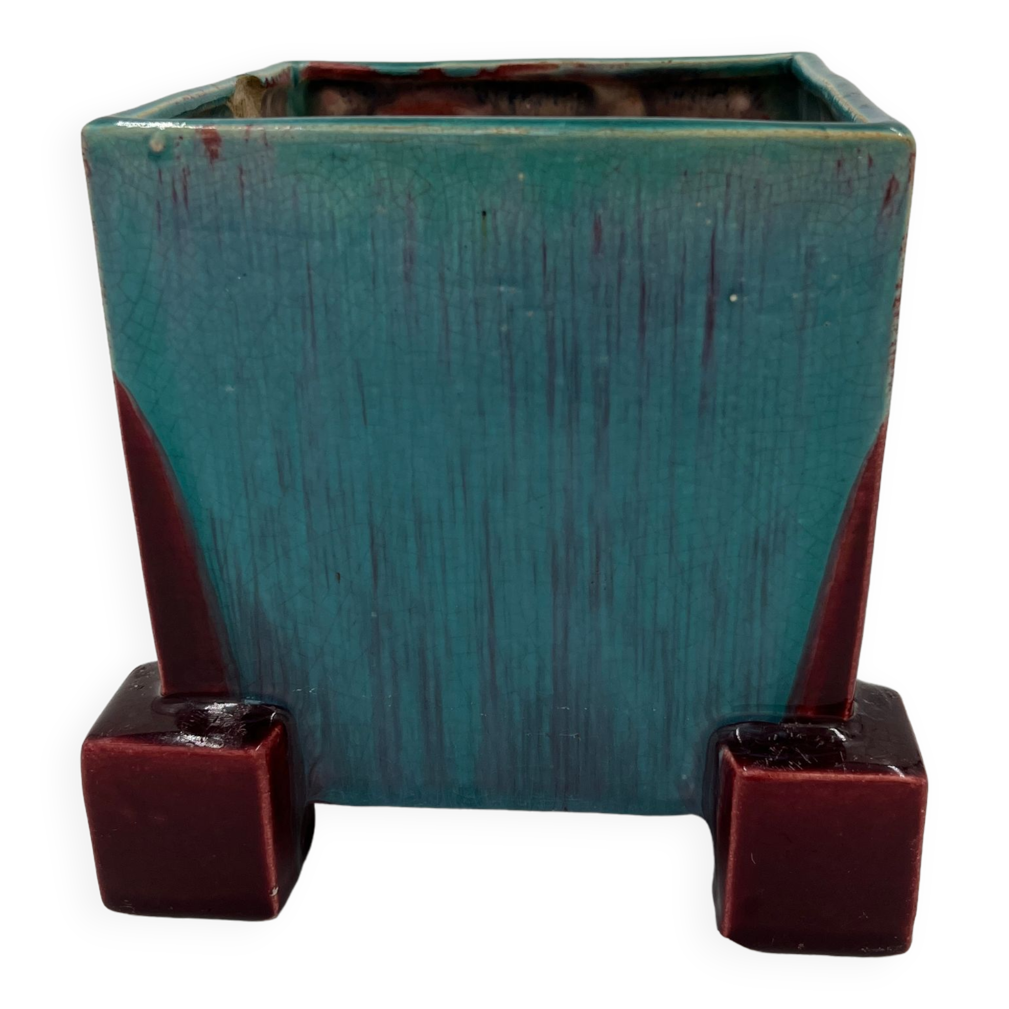 Square art deco pot cover of Thulin pottery