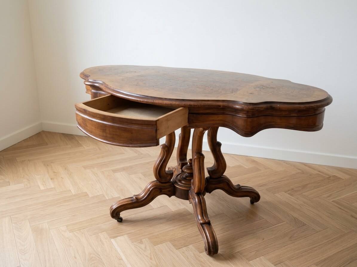 Table basse ovale en ronce de noyer style Classique