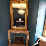 Miroir XIXème en bois stuqué doré 90 x 180 cm