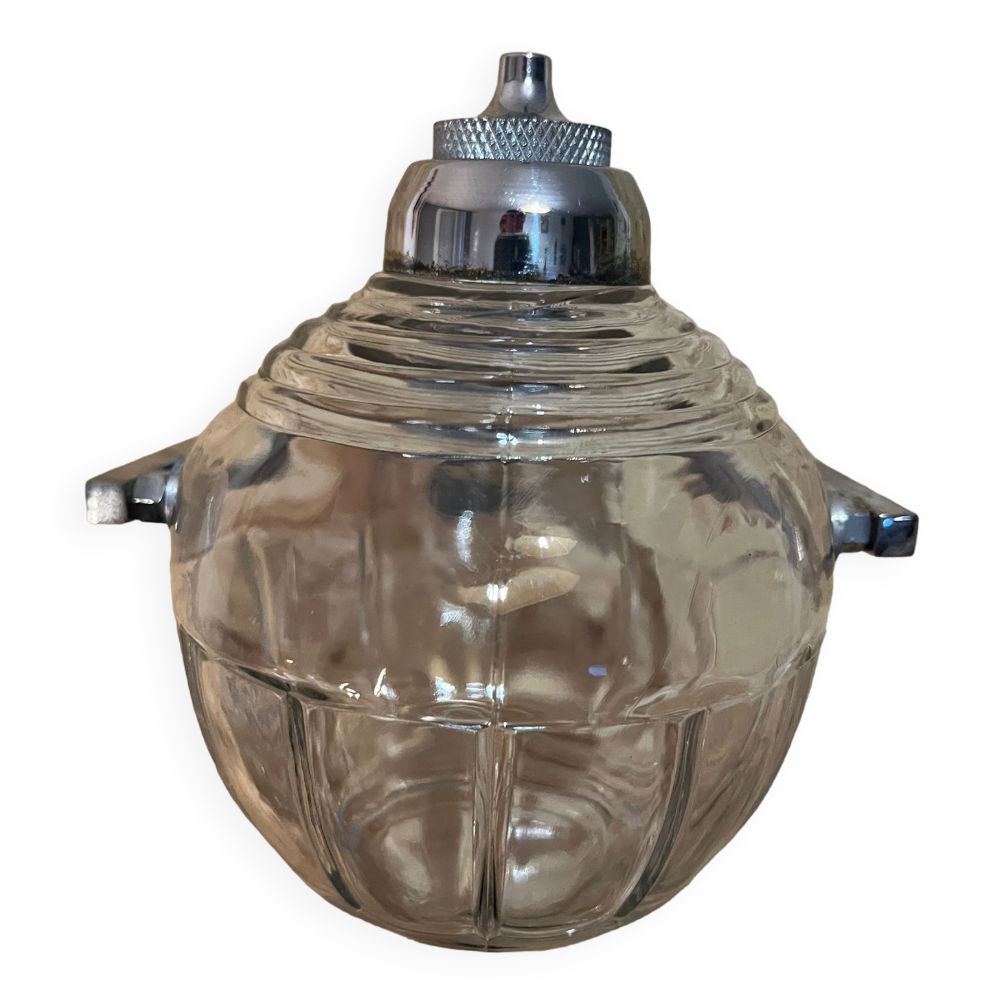 Old glass and metal liquid soap dispenser