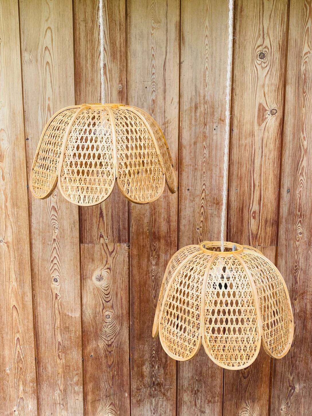 Paire de Suspension en rotin vintage