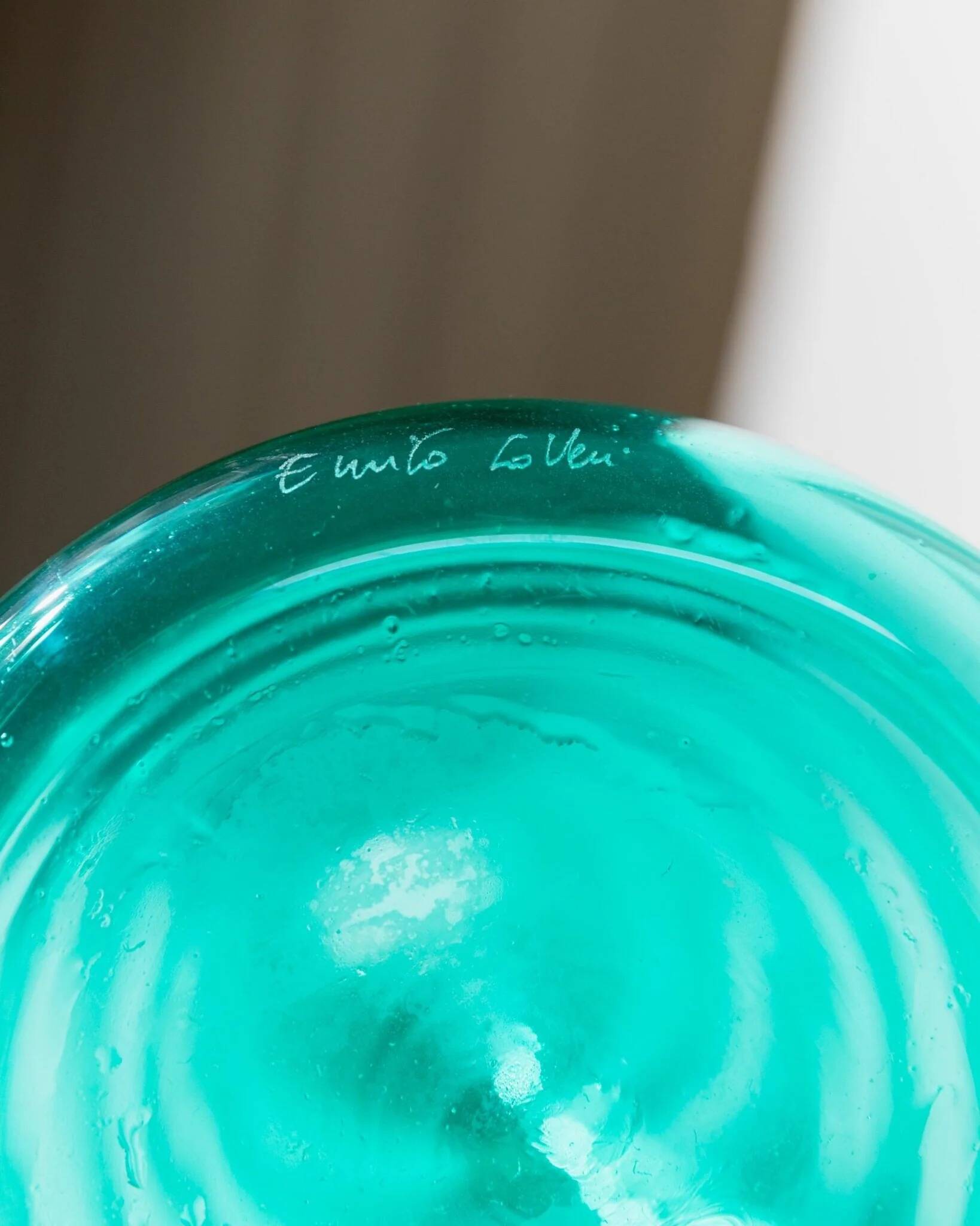 Turquoise Murano Glass Vase by Enrico Coveri, 1980s Italy – Wavy Bubble Silhouette in Transparent Glass