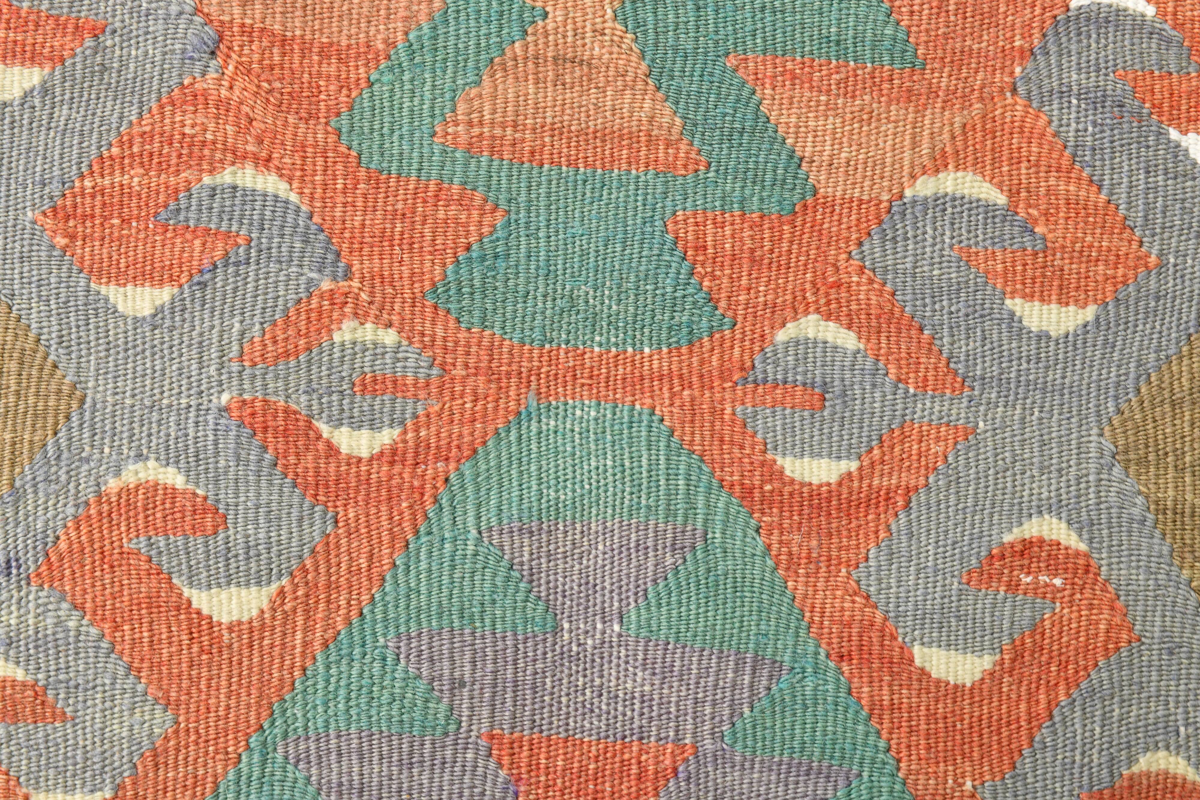 5x9 Green Red Tribal Handmade Kilim Rug, 163x290Cm