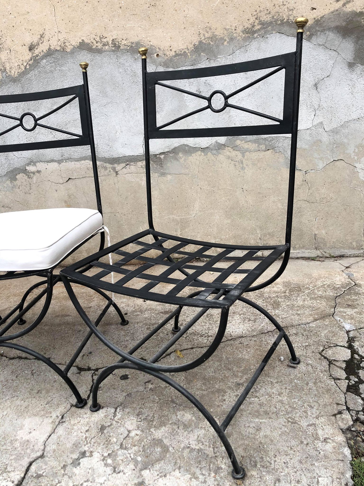 Lot of 4 wrought iron chairs and bronze from Roche Bobois