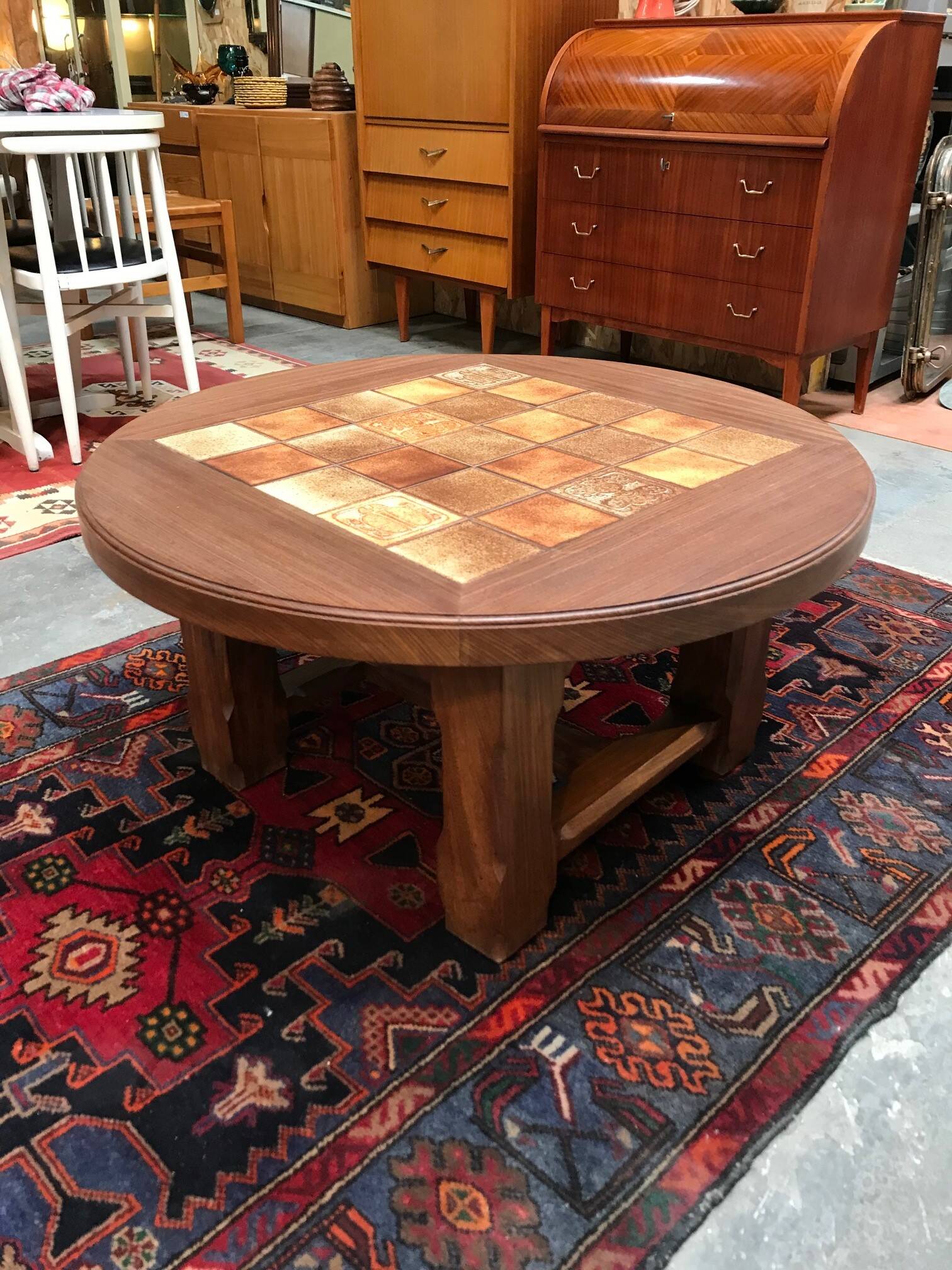 Vintage coffee table in wood and ceramic from the 70s