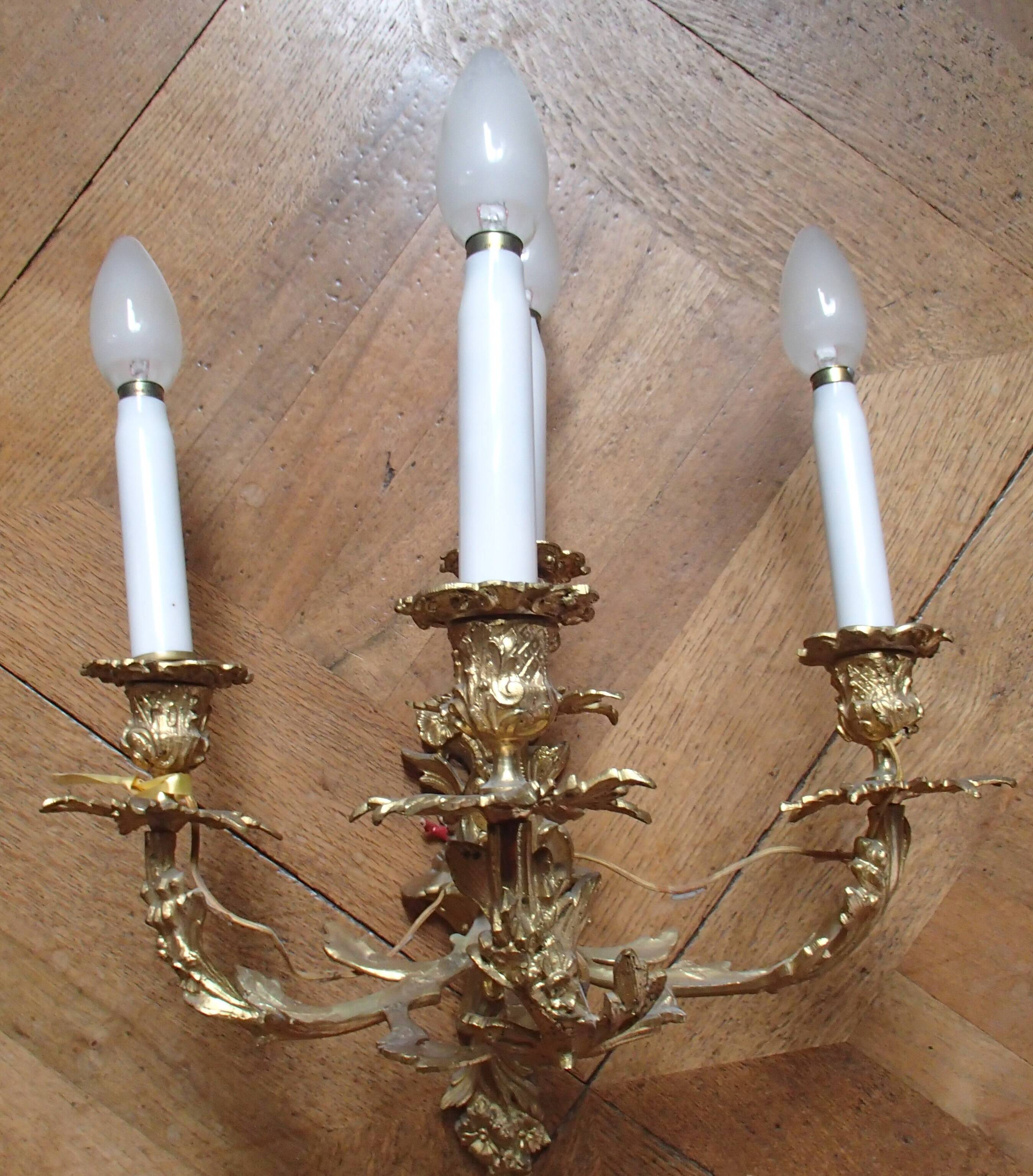 Pair of 4-branch wall sconces - gilded bronze
