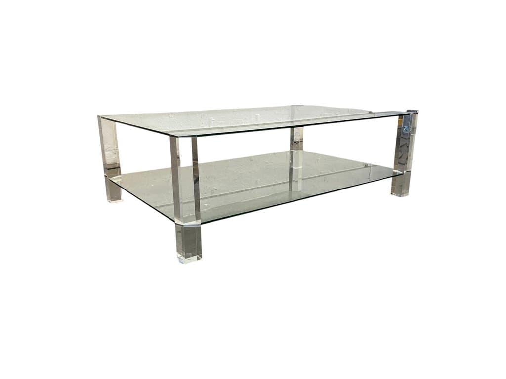 Table basse vintage en verre/acrylique « La Haye »