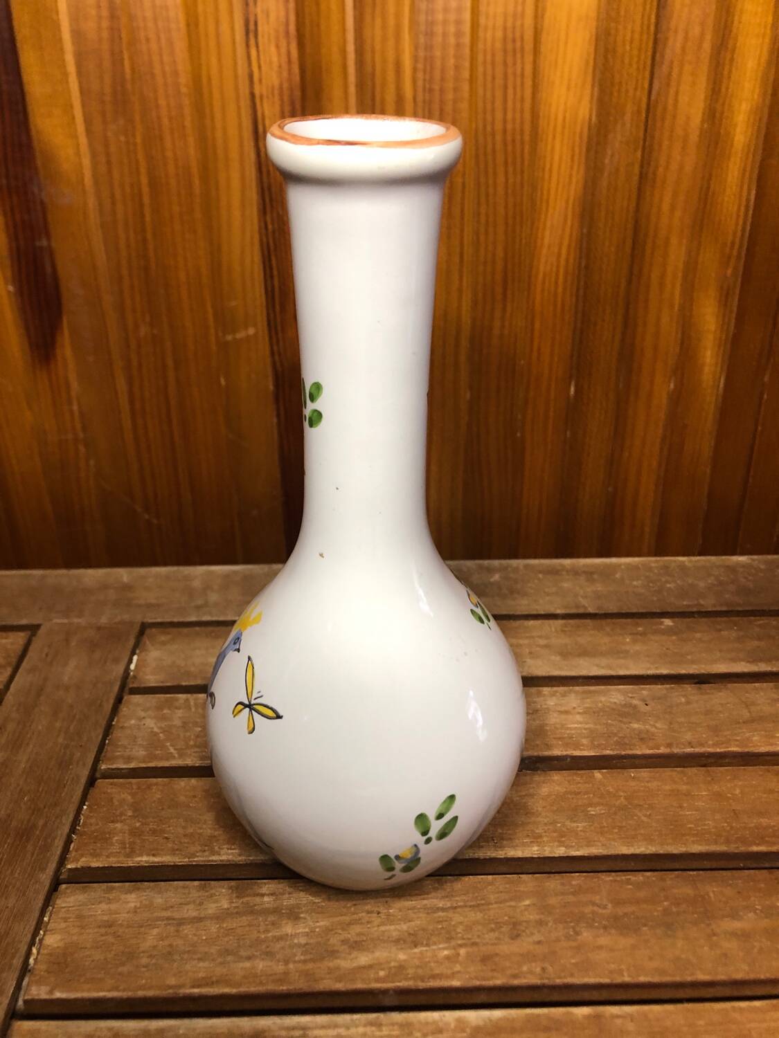 Old Vase Soliflore MOUSTIERS White Ceramic Vintage Painted Decor #A484