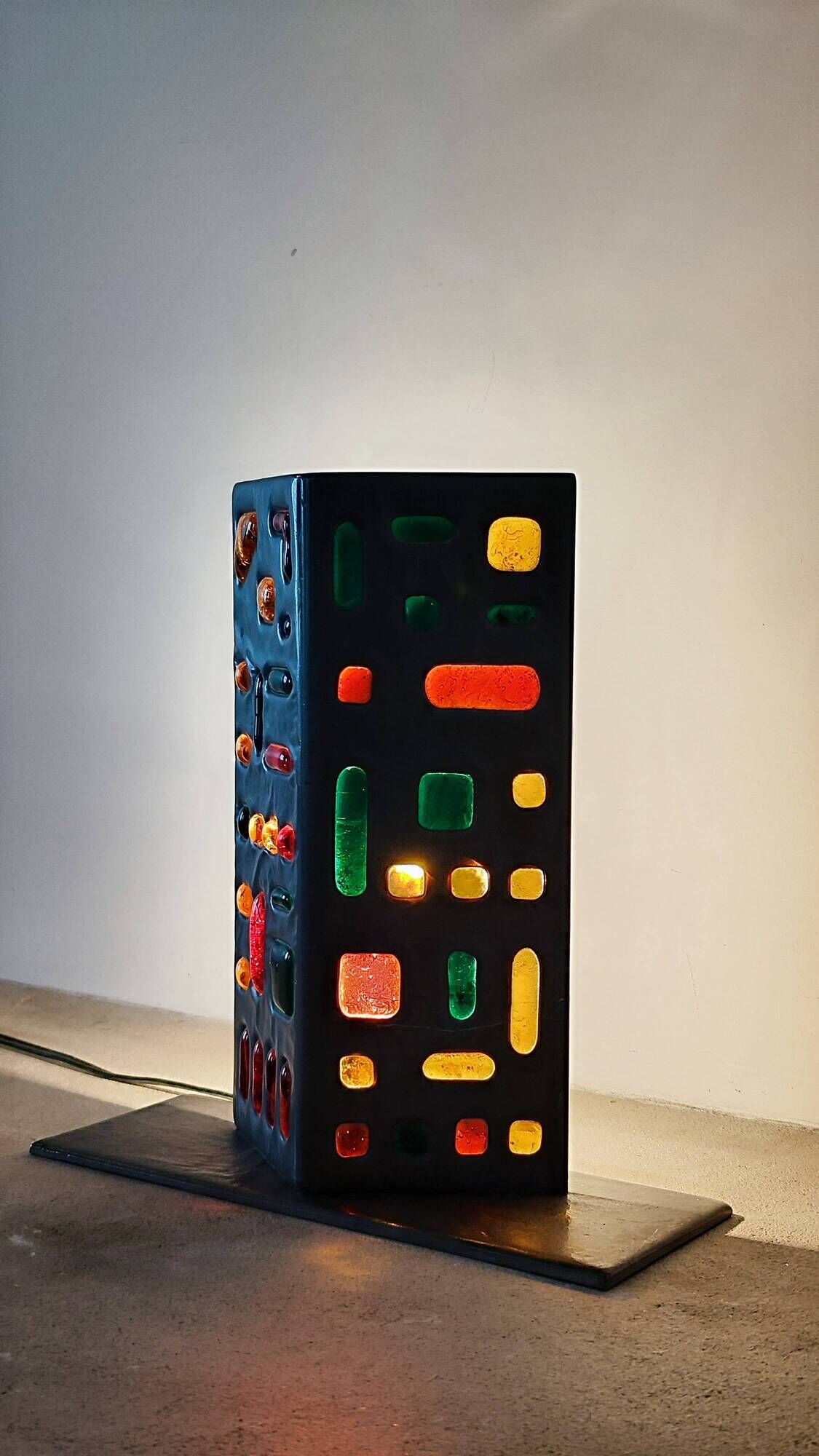 Brutalist lamp in lead and glass - 1950 - Jacques Avoinet - Jean Simon Labret