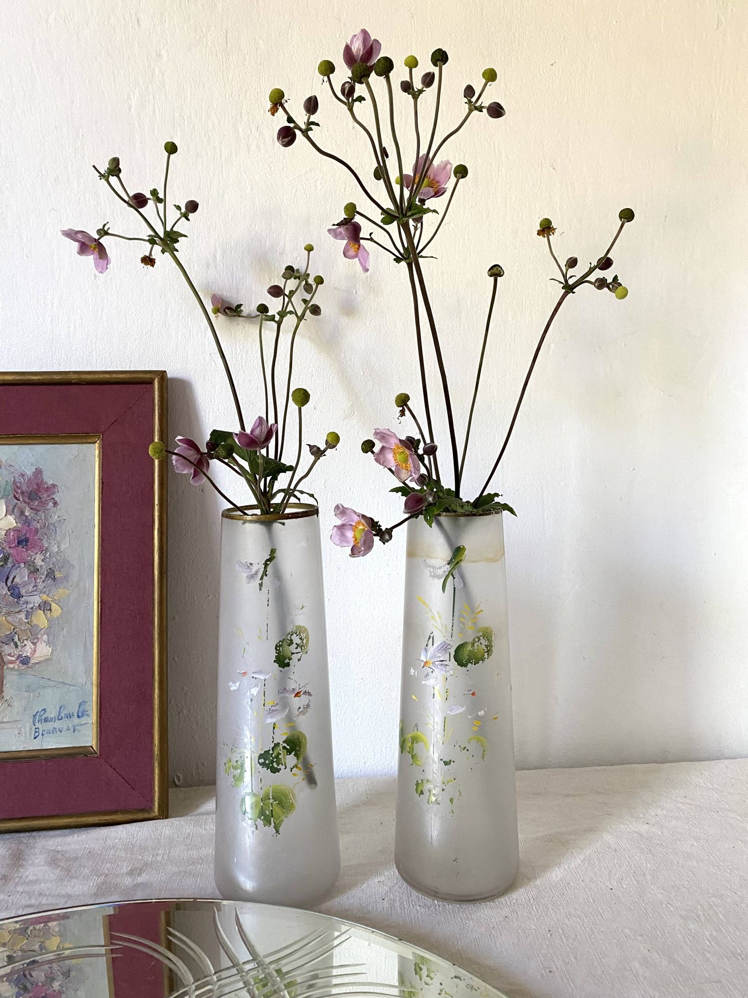 Pair of antique glass paste vases