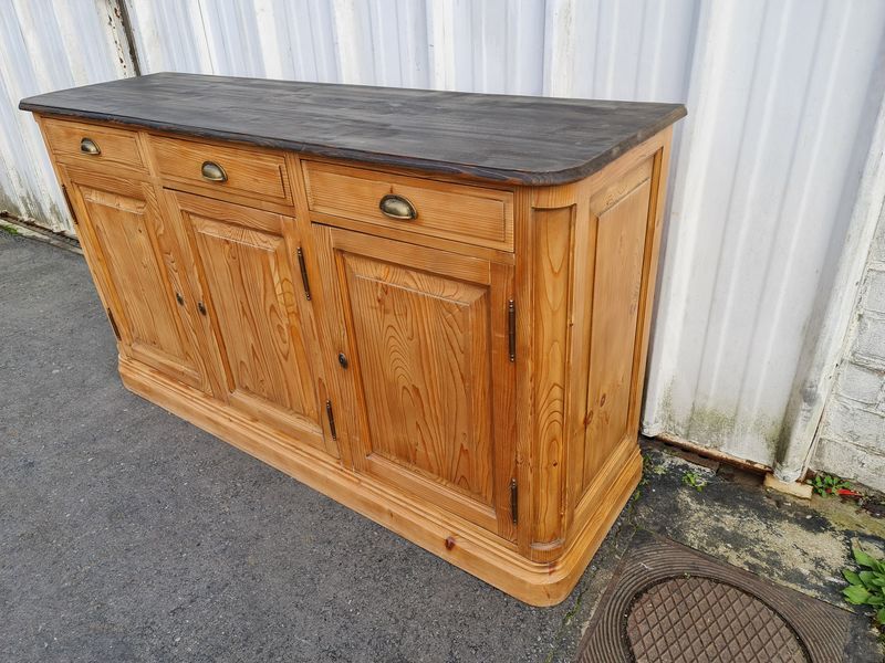 Raw pine sideboard with black patina top