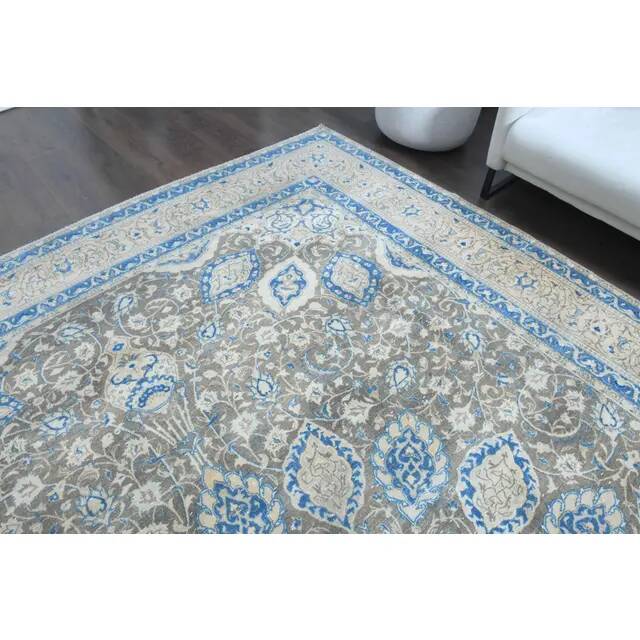 1970s Vintage Persian Handmade Wool Cotton Blue Area Rug 283x400