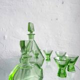 Green glass Art Deco liquor  set, Czechoslovakia 1920s-1930s