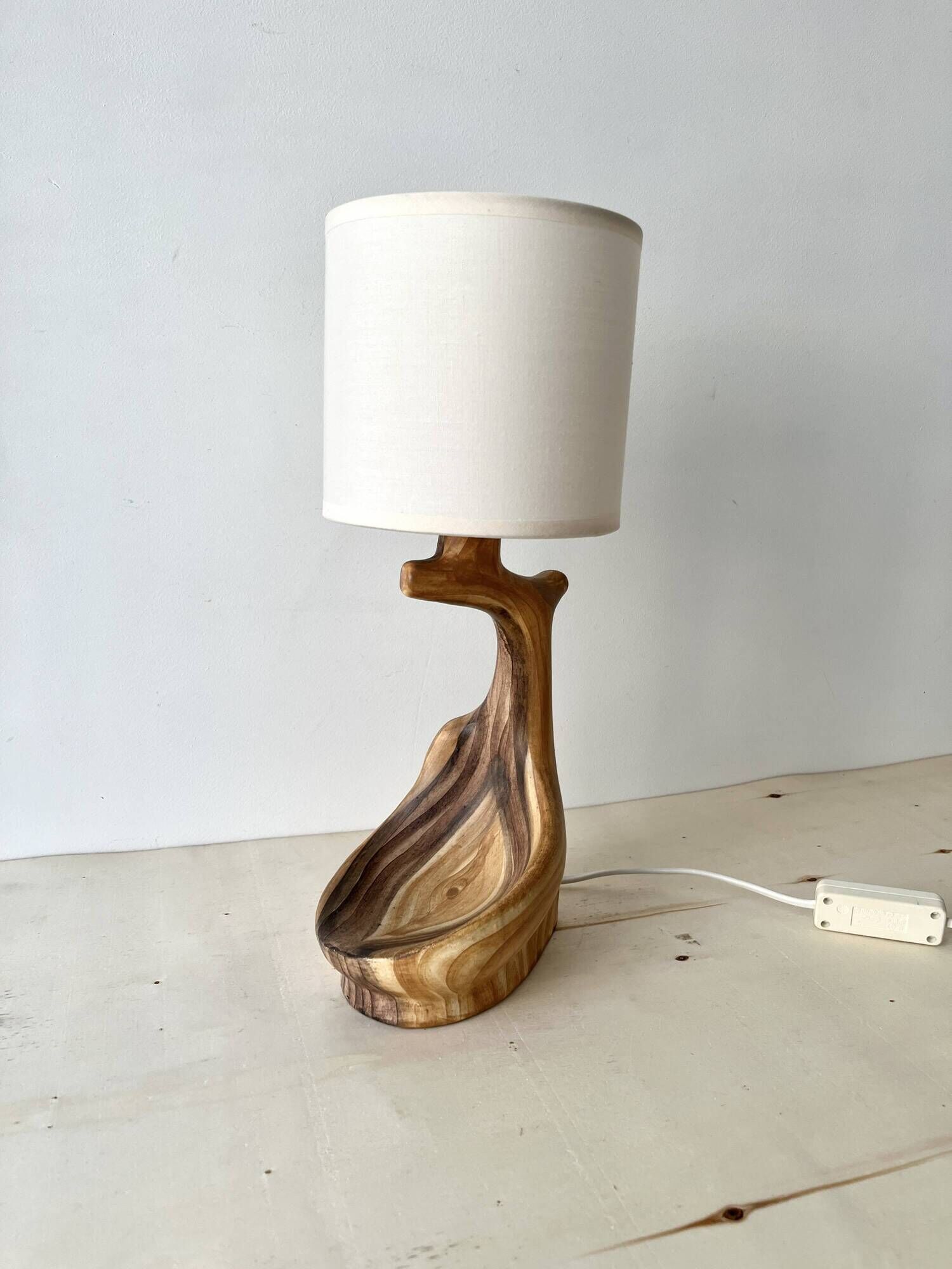 Vallauris lamp by Grandjean Jourdan 1950, vintage faux bois ceramic