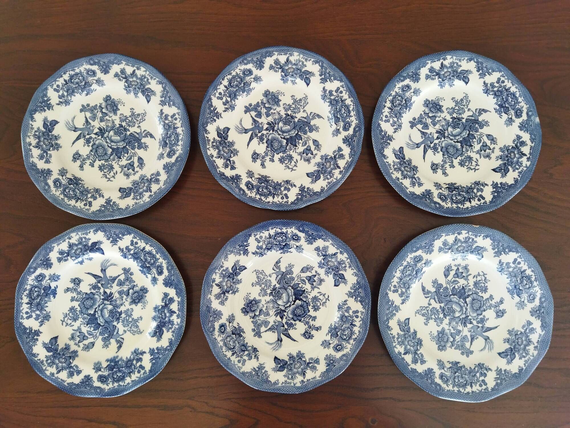12 English dinner plates Enoch Wedgwood "Asiatic Pheasants"