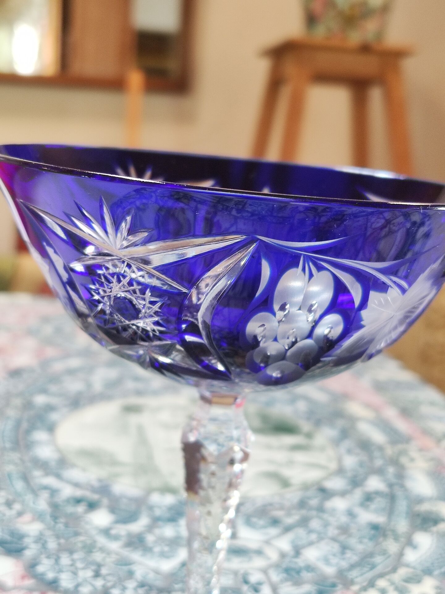 6 cut crystal cobalt blue champagne glasses