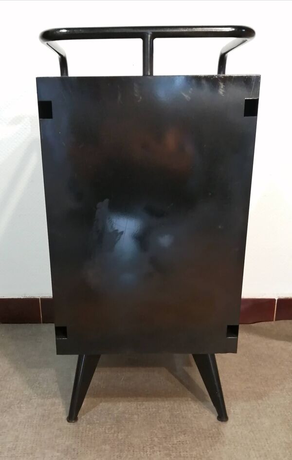 Chevet noir d'hôpital/ internat tous en métal pied compas 1940 industriel