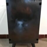 Black hospital/internment bedside table, all metal, compass legs, 1940s industrial.