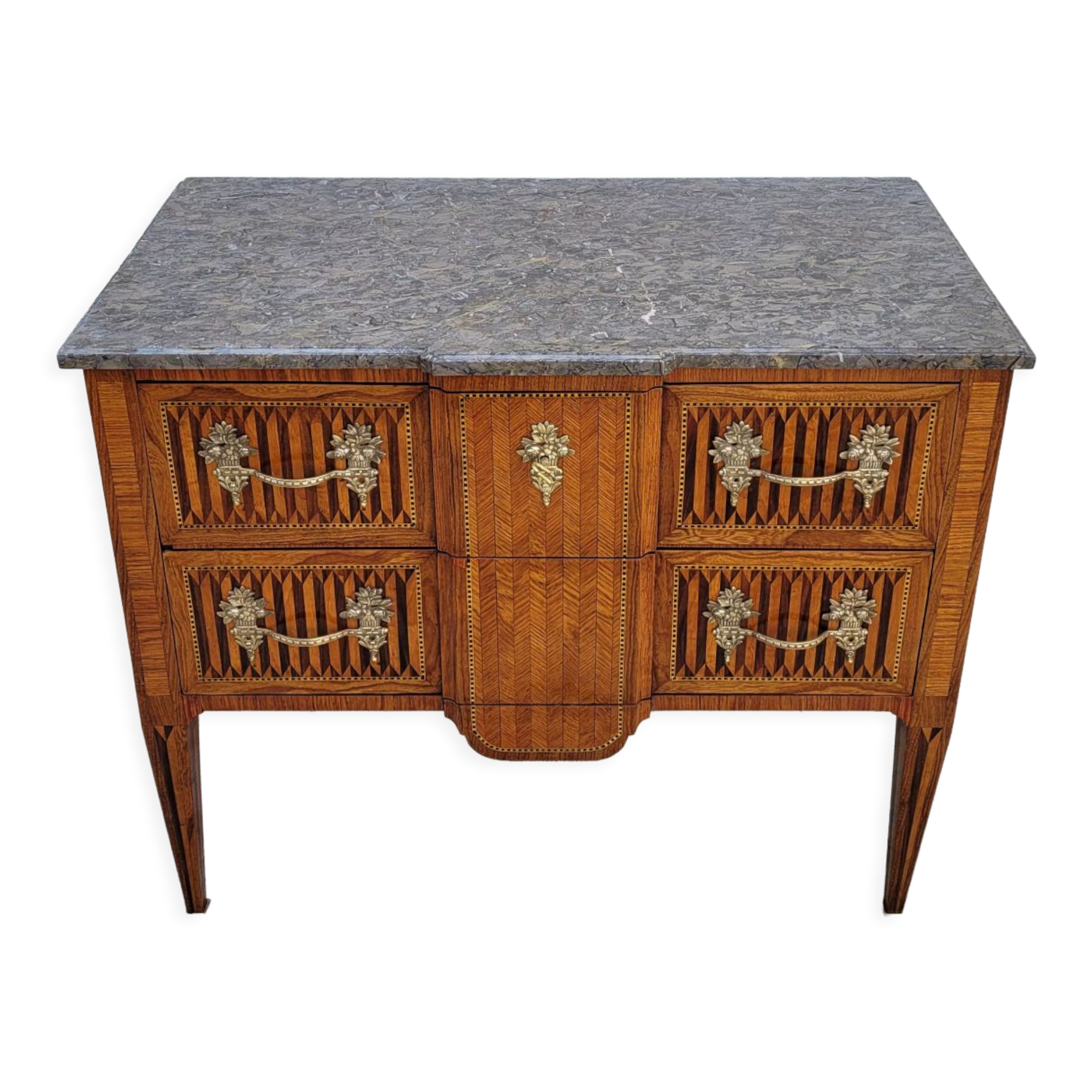 Louis XVI jumping chest of drawers in marquetry 19th