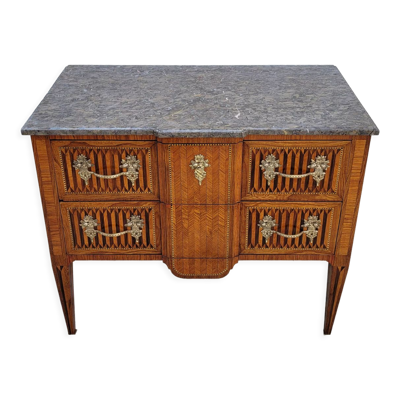 Commode sauteuse Louis XVI en marqueterie 19ème