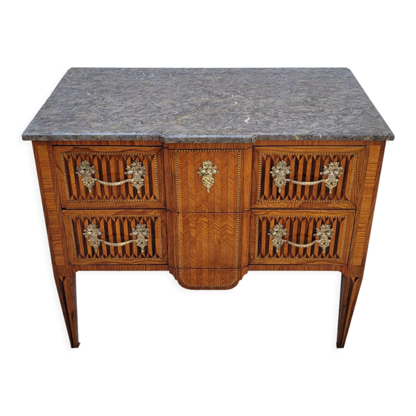 Commode sauteuse Louis XVI en marqueterie 19ème