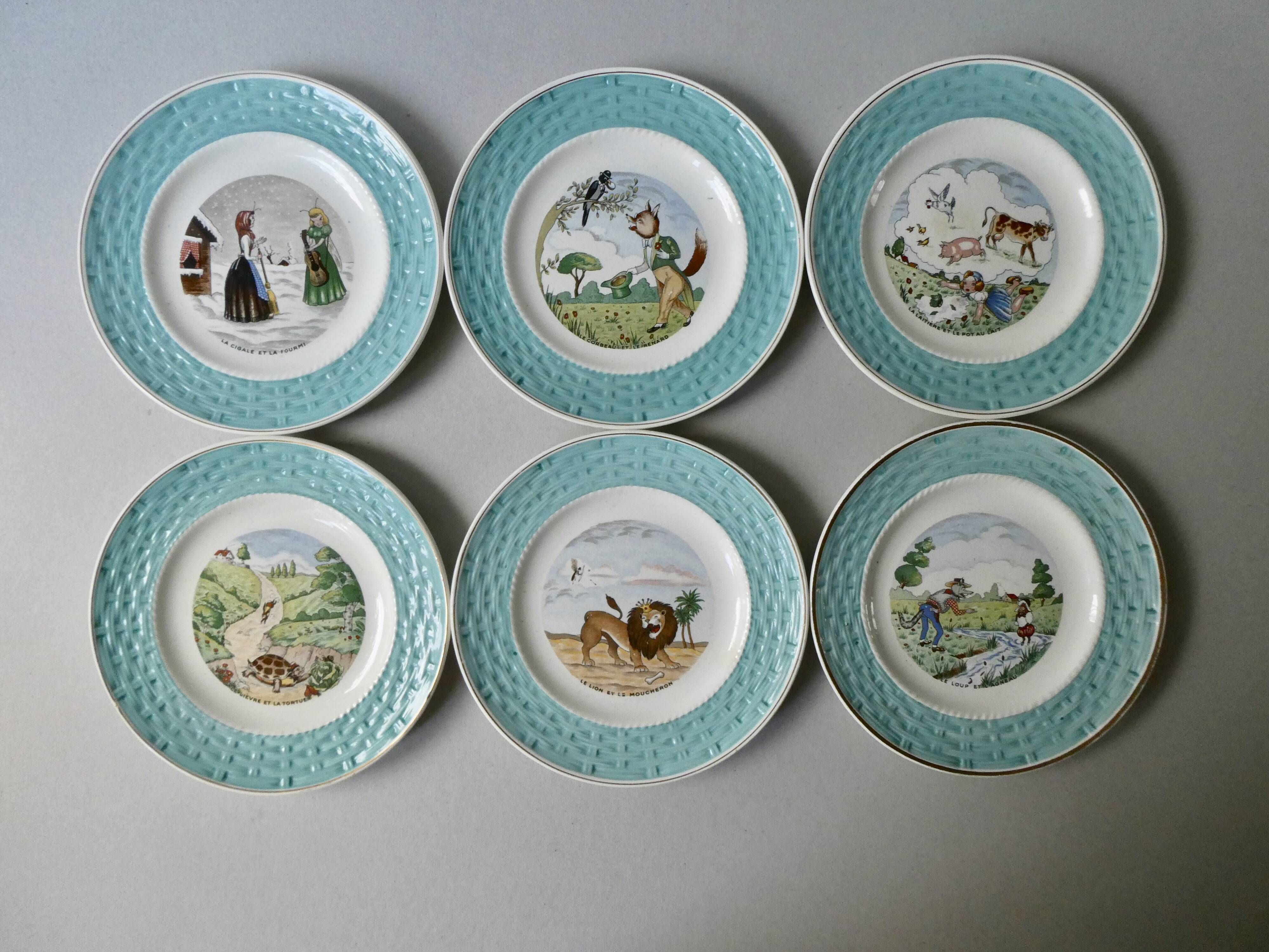 6 dessert plates or starter, the Fables de la Fontaine, vintage
