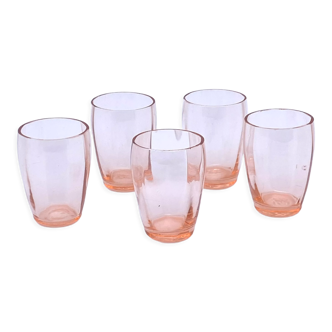 5 transparent pink glass shot glasses