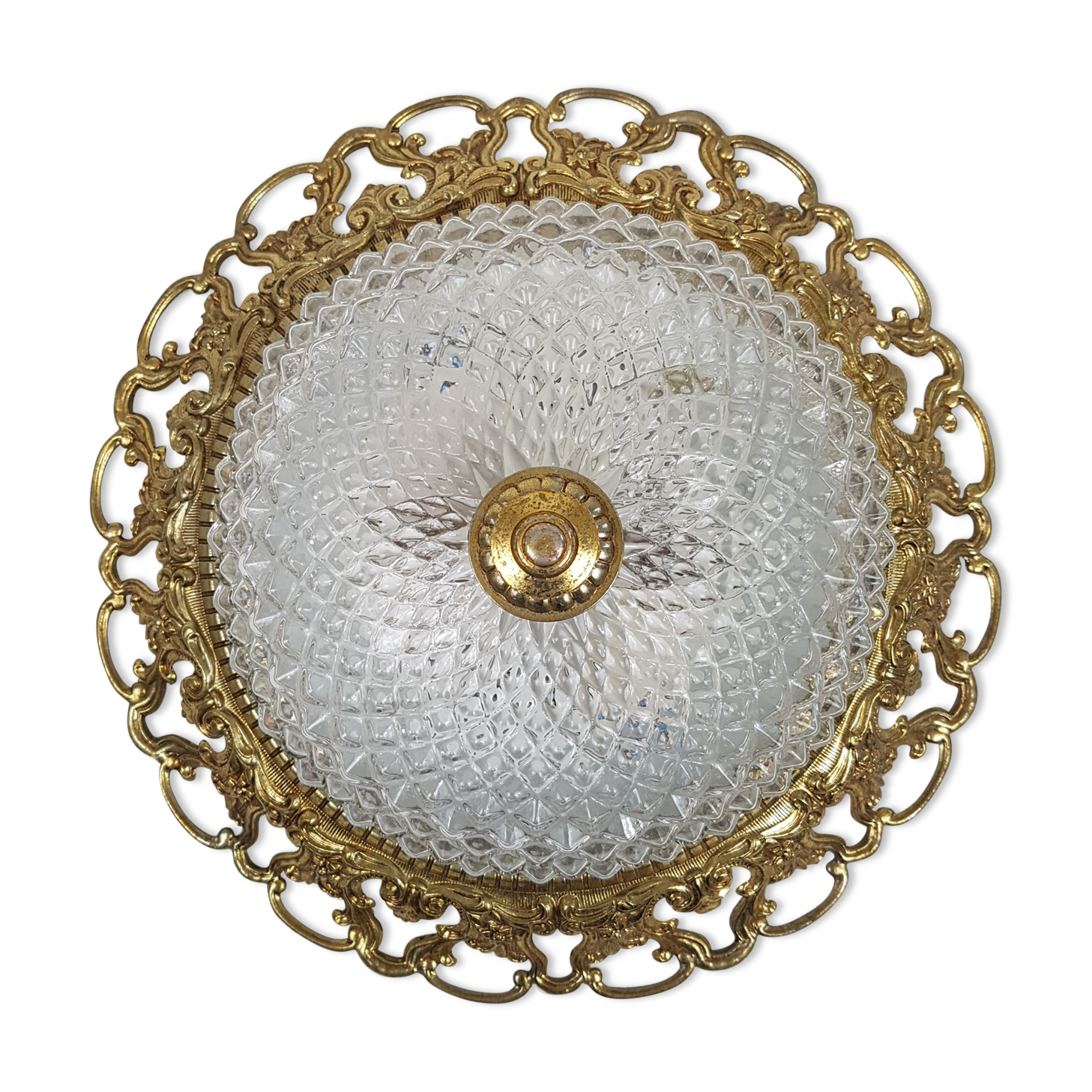 Plafonnier monture doré et globe en verre