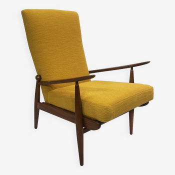 1960s High Back Yellow Bouclé Lounge Armchair Vintage Midcentury Lounge