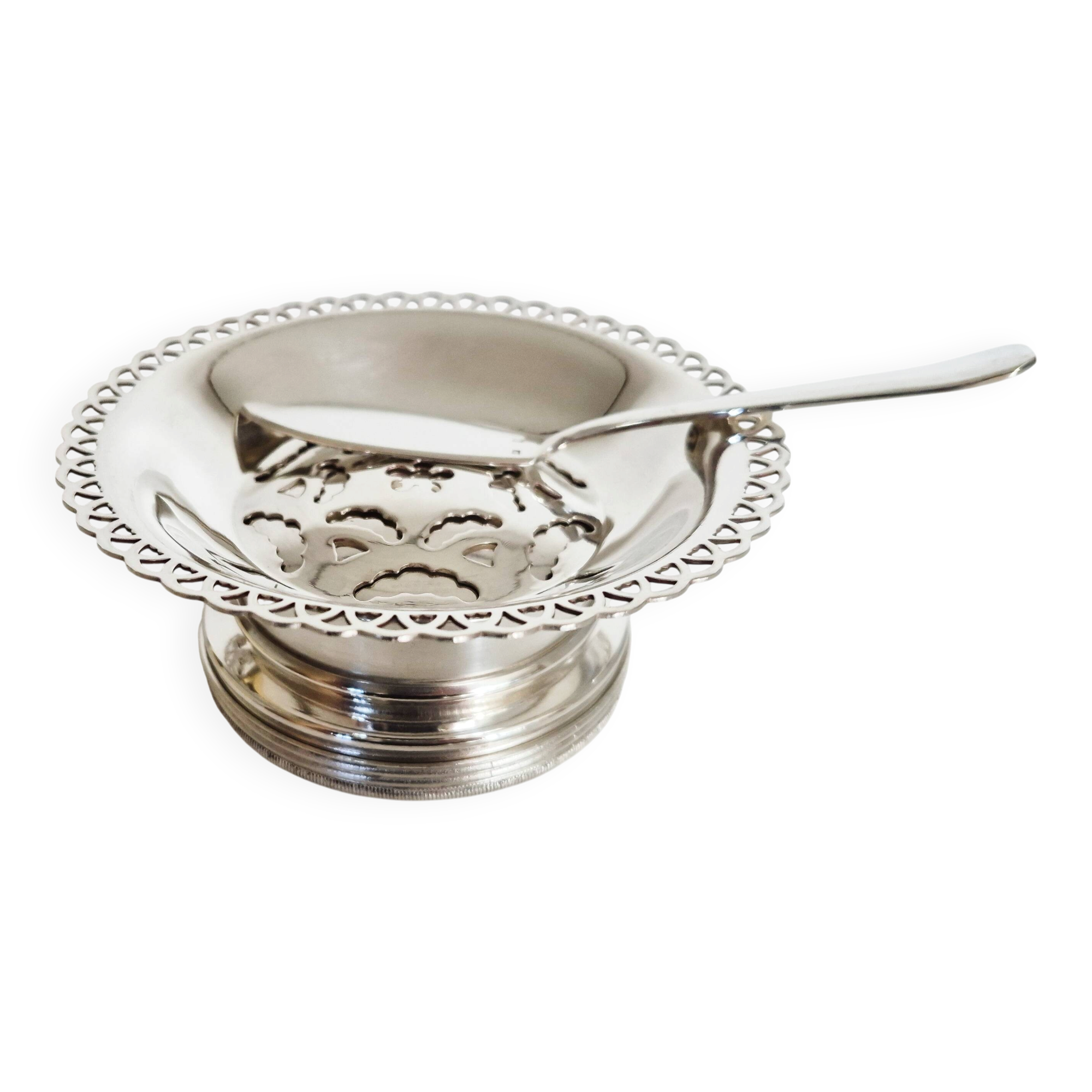 Antique butter dish Coquillor-glace in silver-plated metal and its knife.