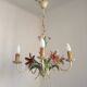 5 Light Vintage Italian Chandelier, Mathias Metal Bouquet, Pink Flowers