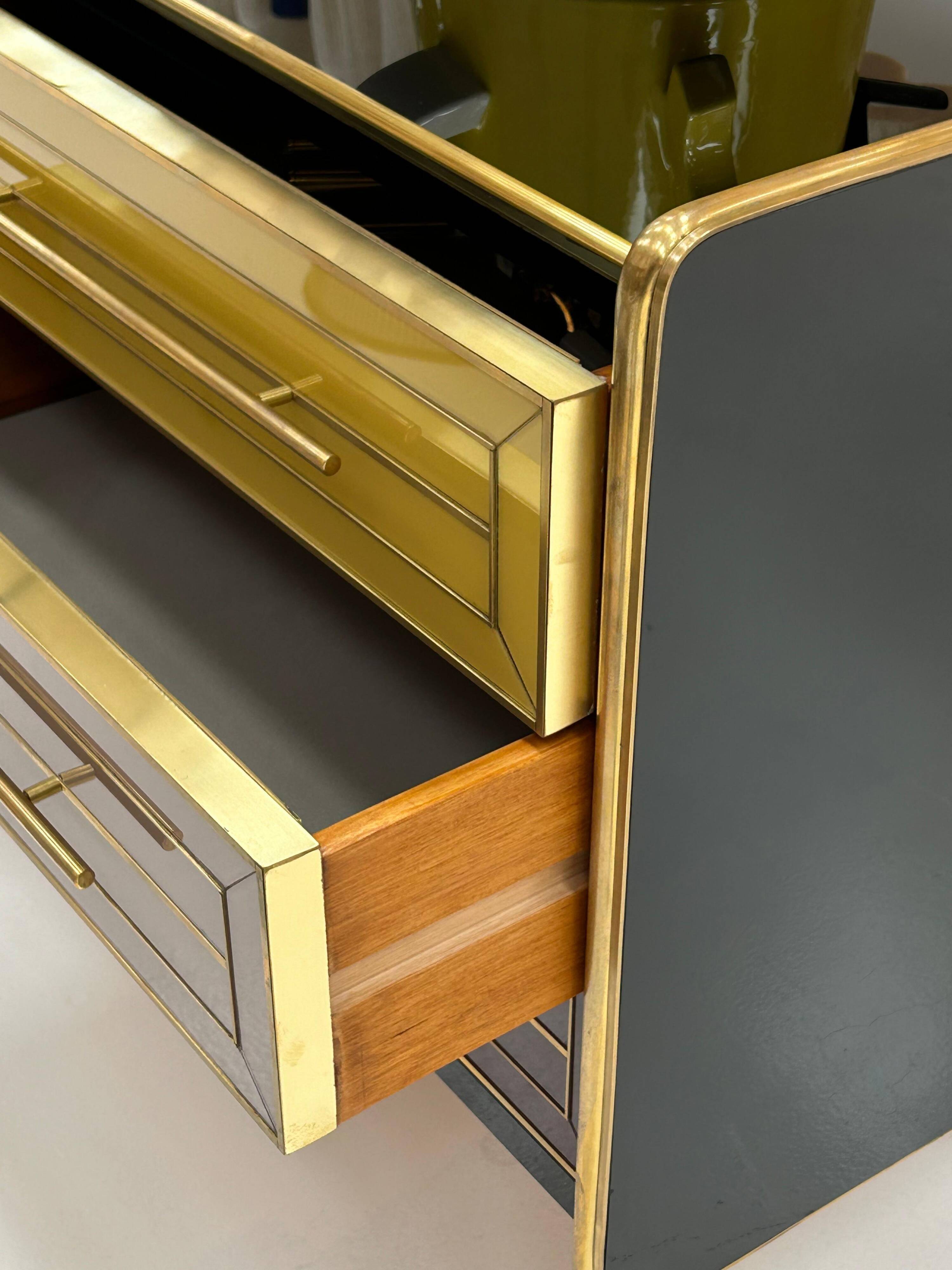 Italain Sideboard Made Of Solid Wood And Covered With Colored Glass 1950S