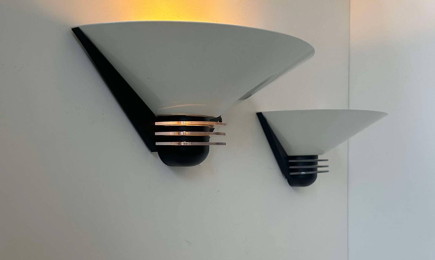 Pair of vintage wall lights, white lacquered metal, France 1980