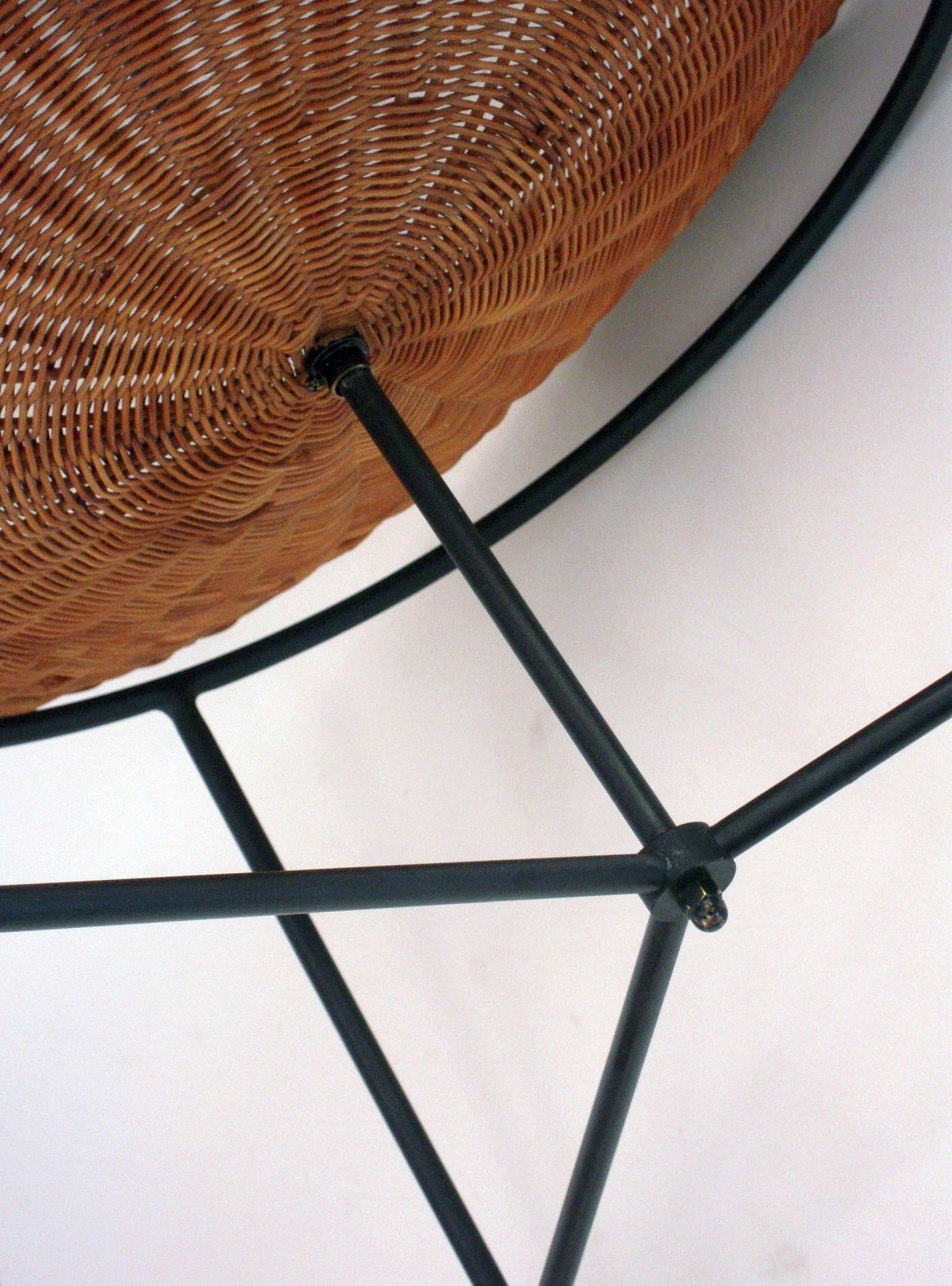 Wicker and black lacquered brass magazine rack 1960