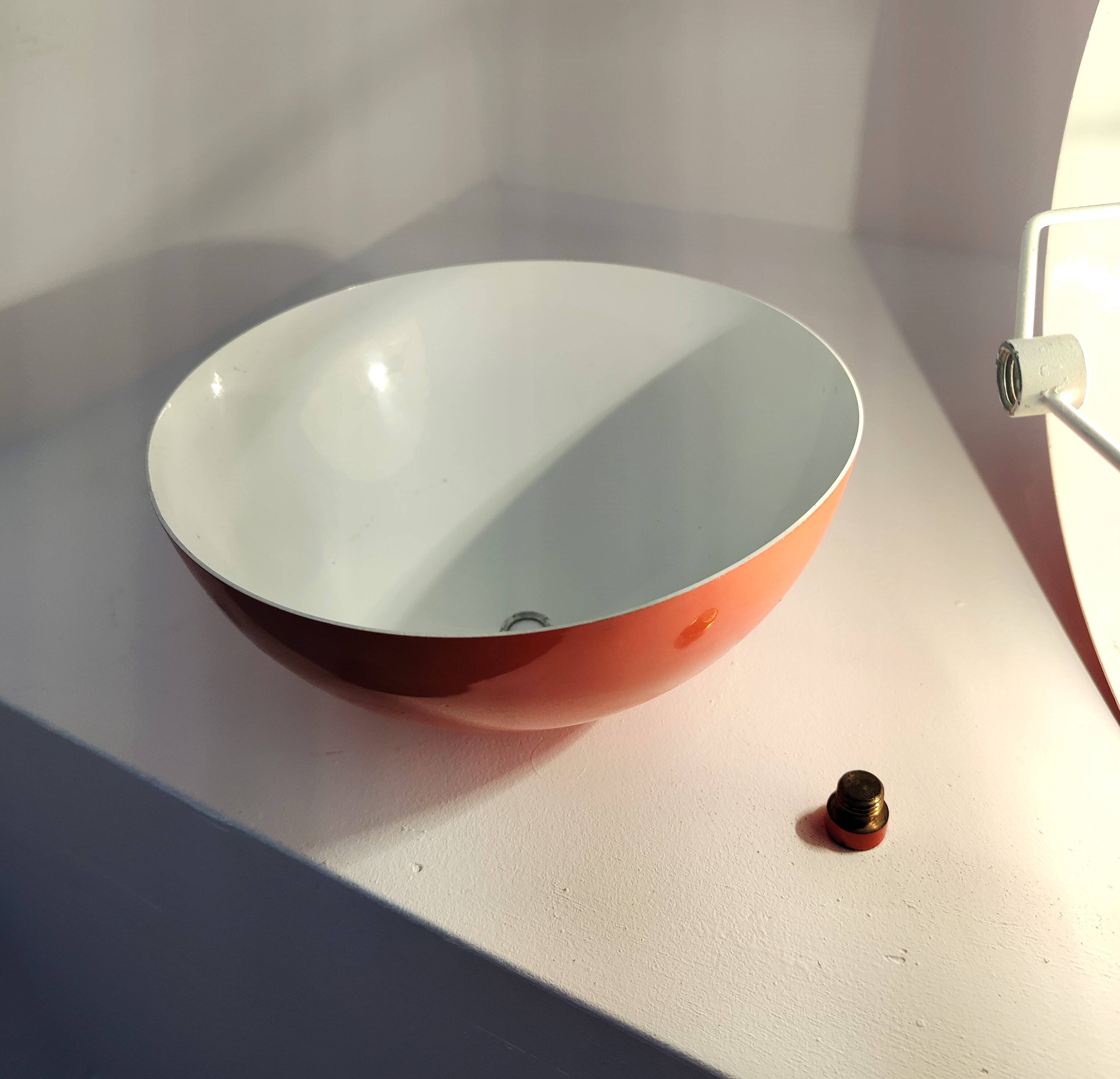 Living room lamp with 4 lights in orange color lacquered metal circa 1970