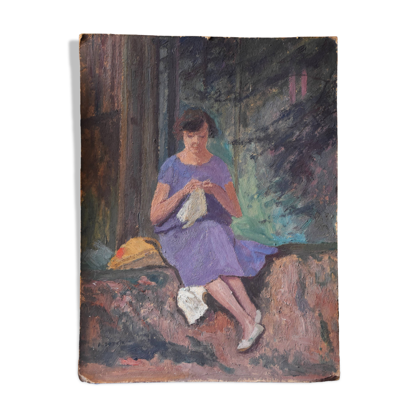 Adolphe Deteix, Woman Sewing in the Woods, circa 1930