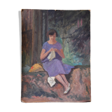 Adolphe Deteix, Woman Sewing in the Woods, circa 1930