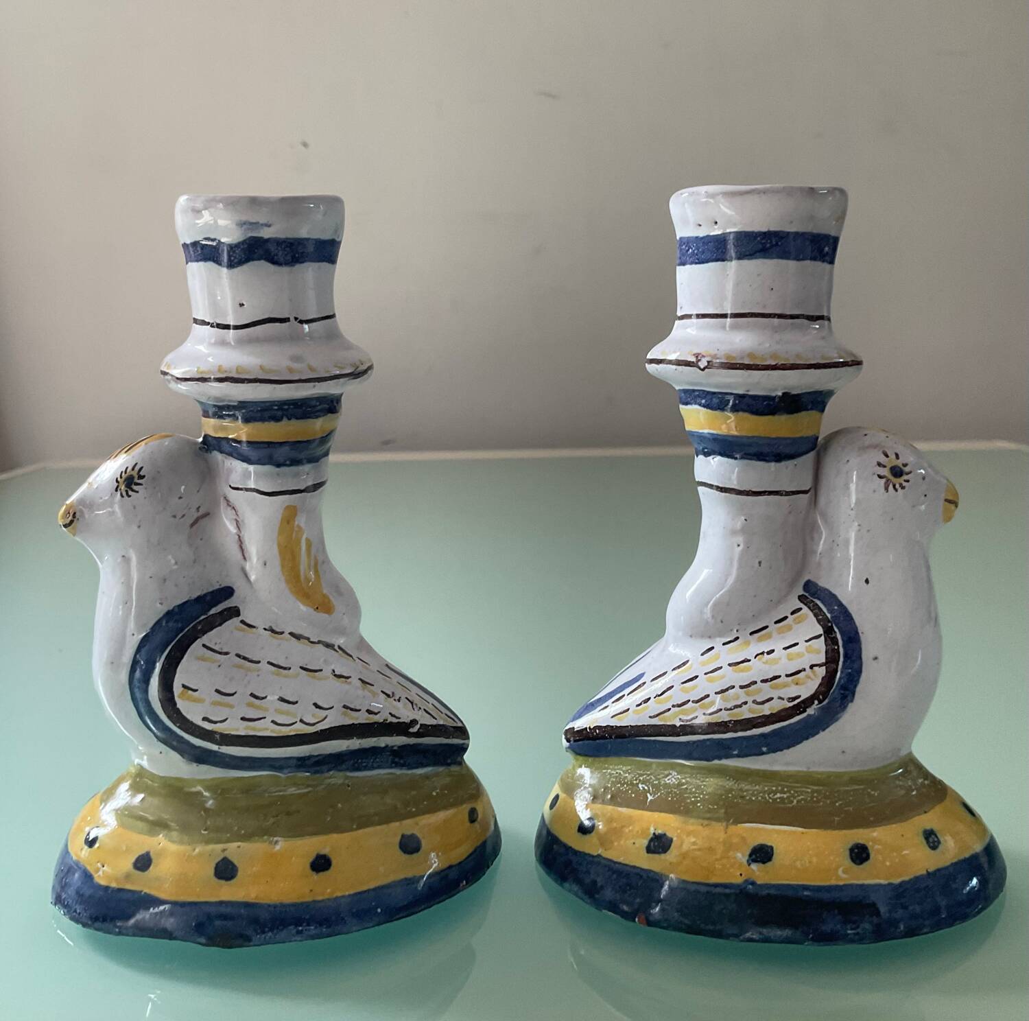 Pair of vintage ceramic bird candlesticks