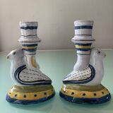 Pair of vintage ceramic bird candlesticks