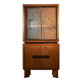 1950's Oakwood Display Cabinet with Sliding Glass Panels