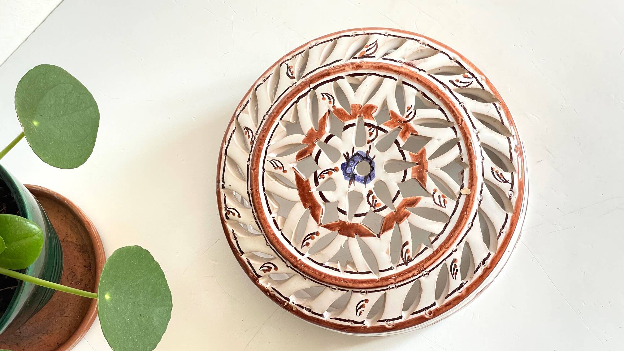 Handcrafted ceramic wall light blue centre