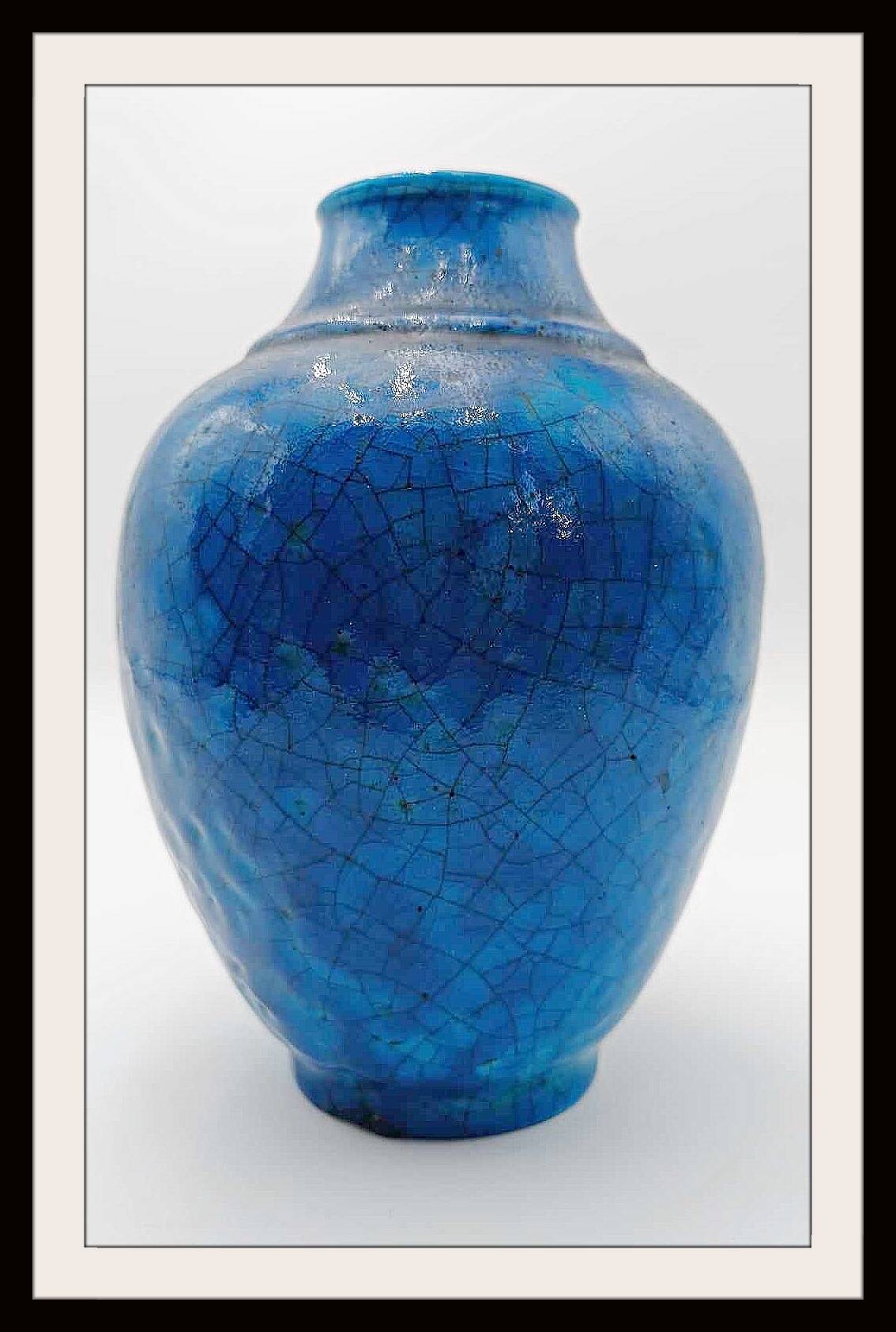 Blue ceramic vase by Edmond Lachenal
