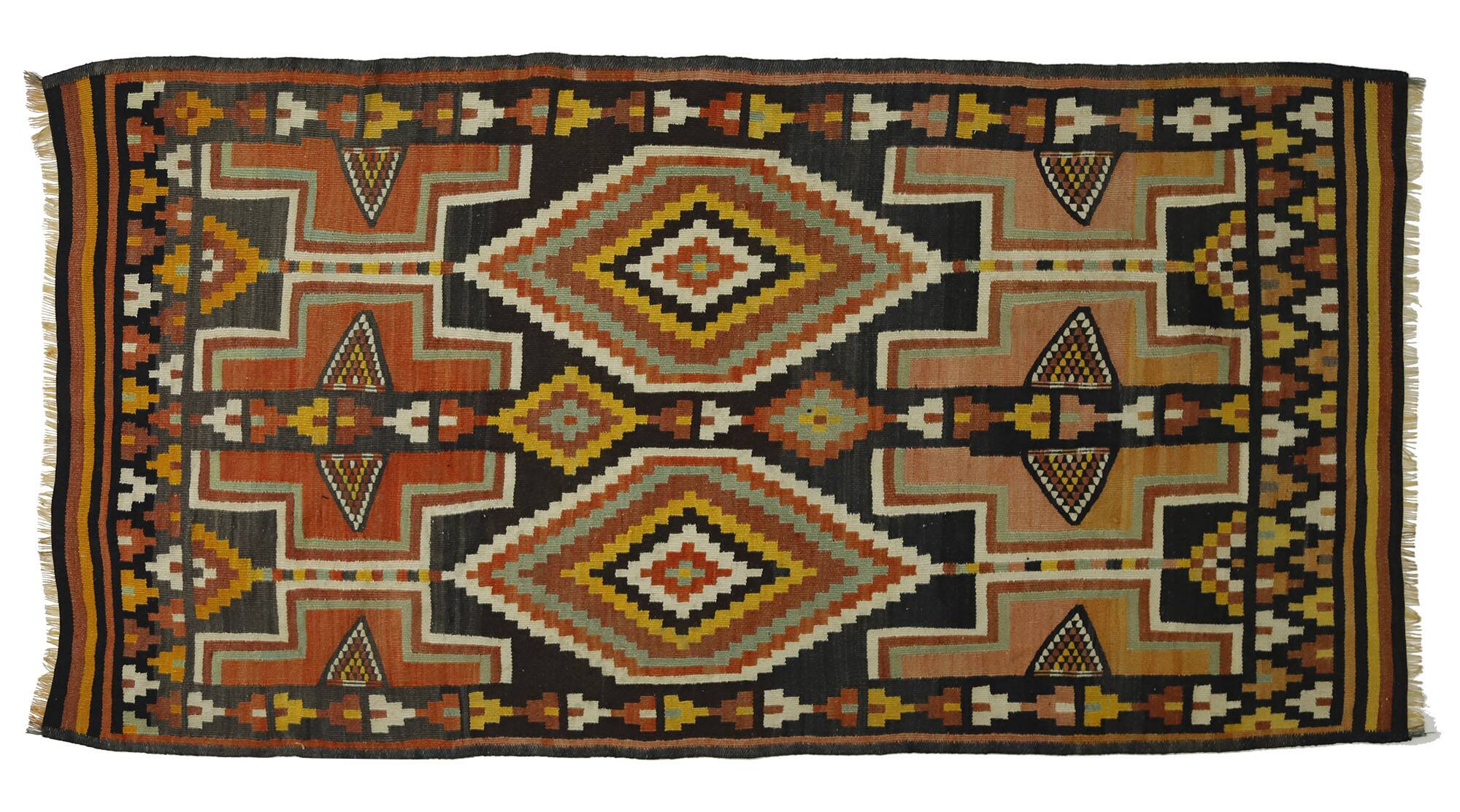 Area kilim rug ,vintage wool turkish handknotted kilim, 235 cmx 122 cm rug