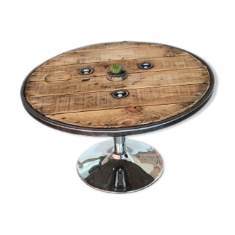 Unique wood steel swivel coffee table