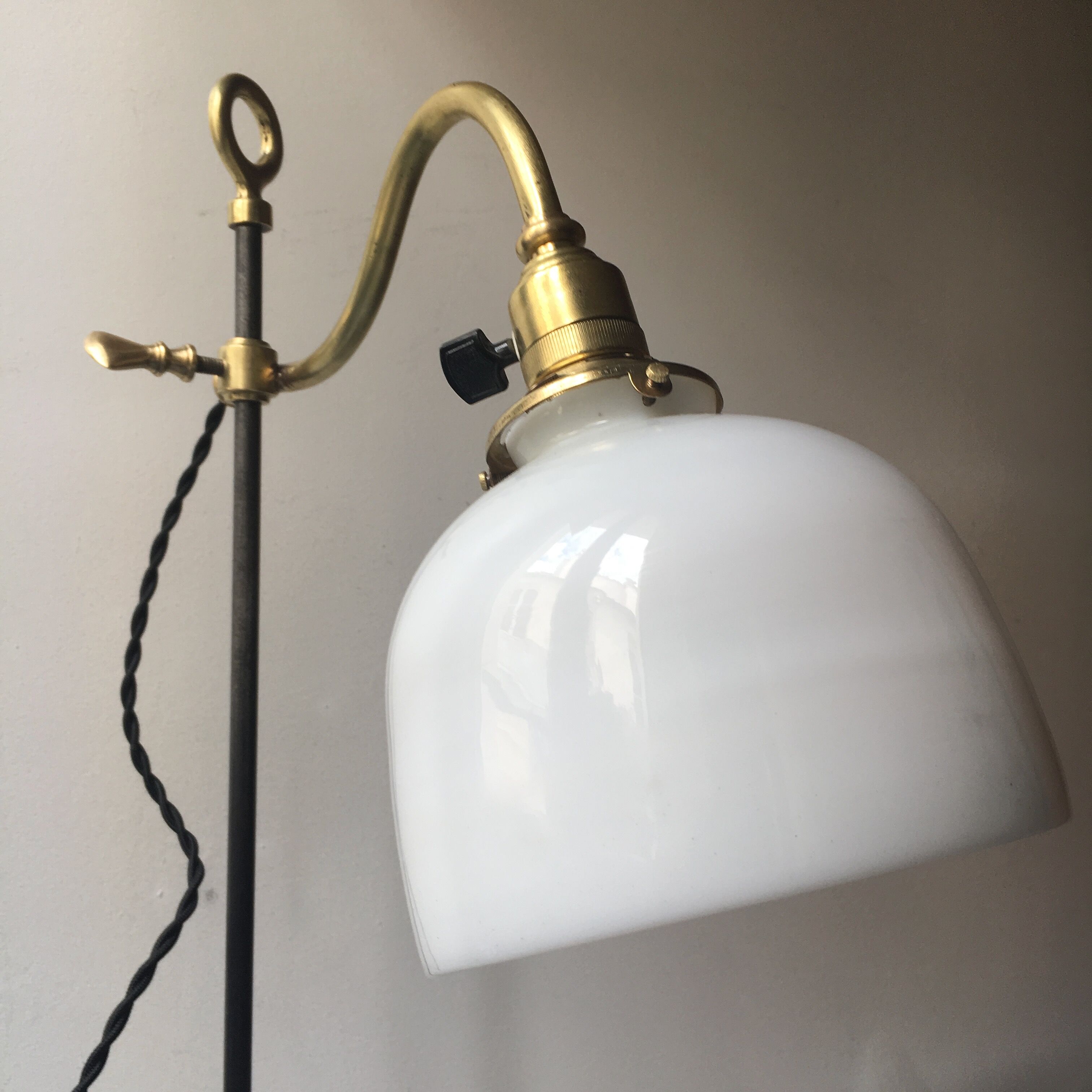 Old with opaline gooseneck desk lamp